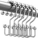 Titanker Shower Curtain Hooks Rings, Rust-Resistant Metal Double Glide Shower Hooks for Bathroom Shower Rods Curtains, Set of 12 Hooks - Chrome