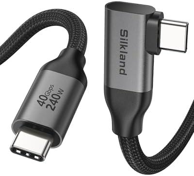 Silkland Right Angle USB 4 Cable for Thunderbolt 4 [3.3FT/1M], 40Gbps Data Sync, 8K/5K@60Hz, 240W Fast Charging, 90 Degree USB C Thunderbolt Cable, Compatible for MacBook, iPhone 17, iPad, SSD, Dock