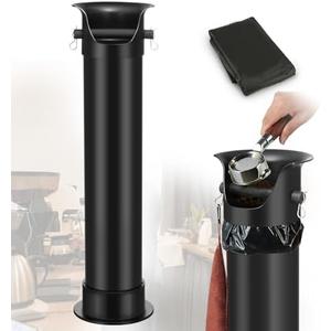 CURTA Espresso Coffee Knock Box with Garbage Bags(30Pcs), Commercial Knock Box for Coffee Grounds, Coffee Shop Kitchen Bar, Black, Extra Large Collection Dump Bin