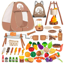 80PCS Kids Camping Toys Set with Play Tent Campfire Toys,Toy BBQ Grill Set,Pretend Cutting Play Food Set for Kid Kitchen, Indoor Outdoor Toys Pretend Playset for Toddler,Gifts for Boys Girls