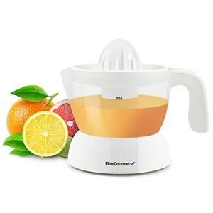 Elite Gourmet ETS-411 BPA-Free Electric Citrus Juicer Extractor: Compact Large Volume Pulp Control Oranges, Lemons, Limes, Grapefruits with Easy Pour Spout, 16 oz, White