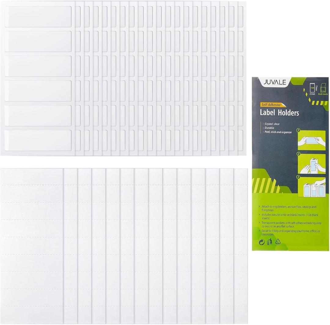 120 Pack Clear 3-Ring Binder Spine Label Holder Stickers with 126 Blank White Inserts, Self-Adhesive Pocket Sleeves for Small Business, Office Supplies (1x3 in)