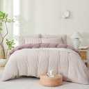 Purple Comforter Queen Set Striped 100% Soft Washed Microfiber Jacquard 3 Pieces Striped Bedding Sets Purple White Comforter Queen for All Seasons and 2 Pillowcases Comfort Breathable