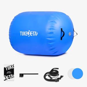 Gymnastics Air Roller Air Barrel Inflatable Tumbling Mat Tumble Air Spot - Gymnastics Training Springboard - Round Inflatable Springboard with Pump for Yoga Training Cheerleading Home Use (Blue Barrel Roller 47*35in)