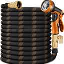 Flexible Garden Hose 75 FT, Ultra Lightweight Water Hoses w/10 Function Sprayer and 3/4" Brass Fittings, Kink-Free, Sturdy, Abrasion Resistant for Yard, Lawn, Outdoor and Gardening(Black Orange)