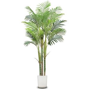 [No-Sag] 6.25 Ft Tall Fake Palm Tree with Planter 3 Thick Trunks Large Artificial Tree 762 Leaves UV Sun Resistant Tropical Floor Faux Plant for House Indoor Outdoor Office Room Patio Yard Home Decor