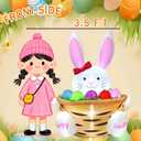 HZGDEJTG 3.5FT Easter Outdoor Inflatable Decoration: Bunny on a Flower Basket, with Built-in LED Lights, Suitable for Lawns, Gardens, and Patios.