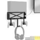 Wall Mount Compatible for PS4, Wall Mount Kit Compatible for PS4 Original (Old Model) with Detachable 2 Controller Holder & Headphone Hanger,Mount on Near or Behind Your TV