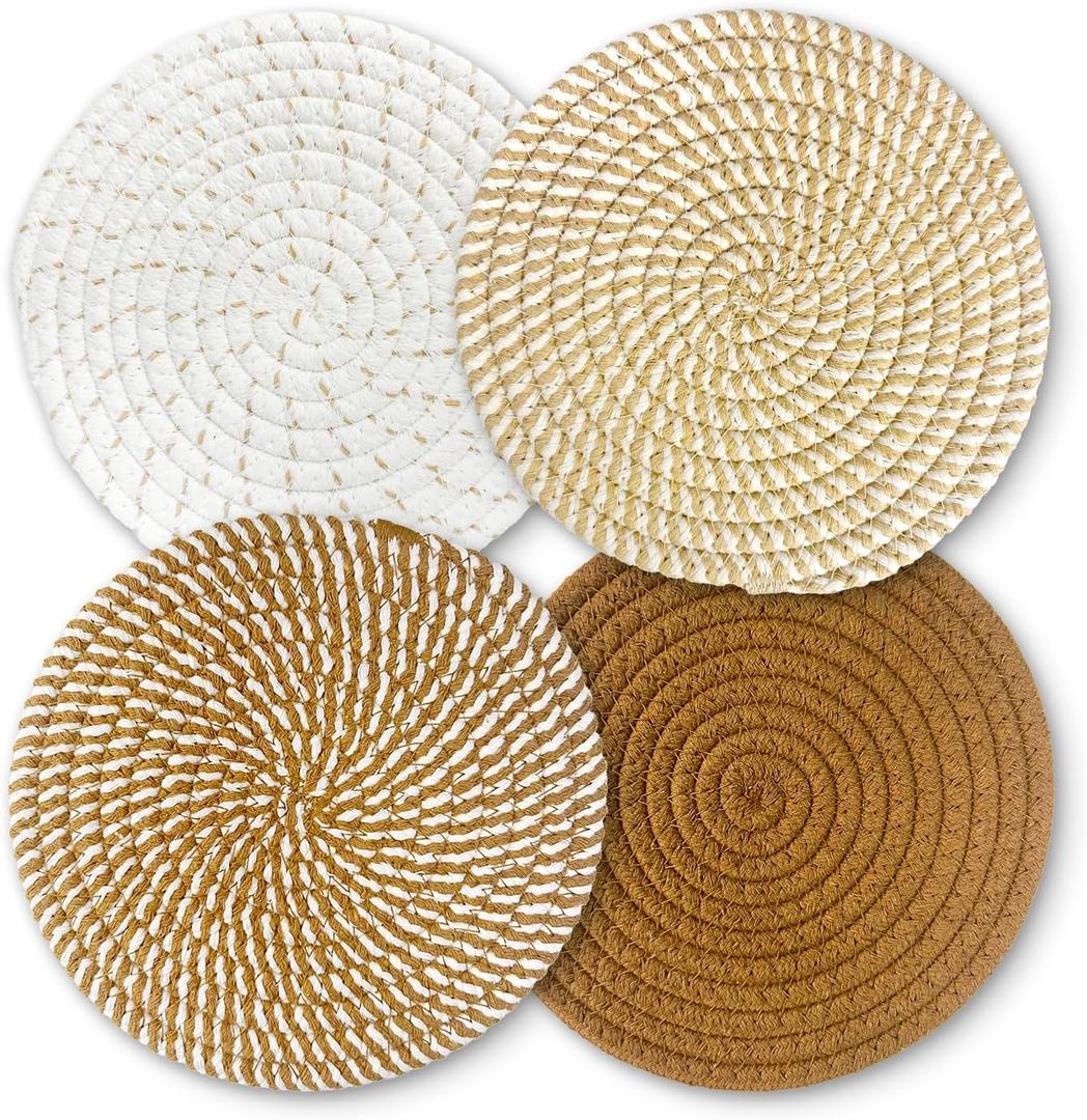 Trivets for Hot Dishes, Hot Pads for Kitchen, 7'' Trivets for Hot Pots and Pans, Pot Holders for Kitchen, Pot Holders Heat Resistant 4-Pcs, Kitchen Essentials for New Home (Brown)