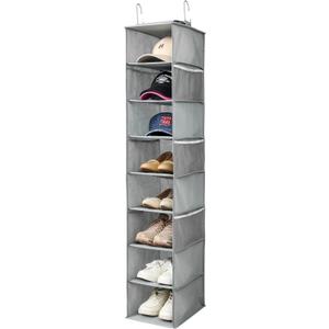 Hanging Shoe Organizer for Closet with Side Mesh PocketsHat Racks for Baseball CapsShoe and Hat Holder & Storage8-ShelfGray1 Pack Hanging Shoe Organizer for Closet with Side Mesh PocketsHat Racks for Baseball CapsShoe and Hat Holder & Storage8-ShelfGray1 Pack