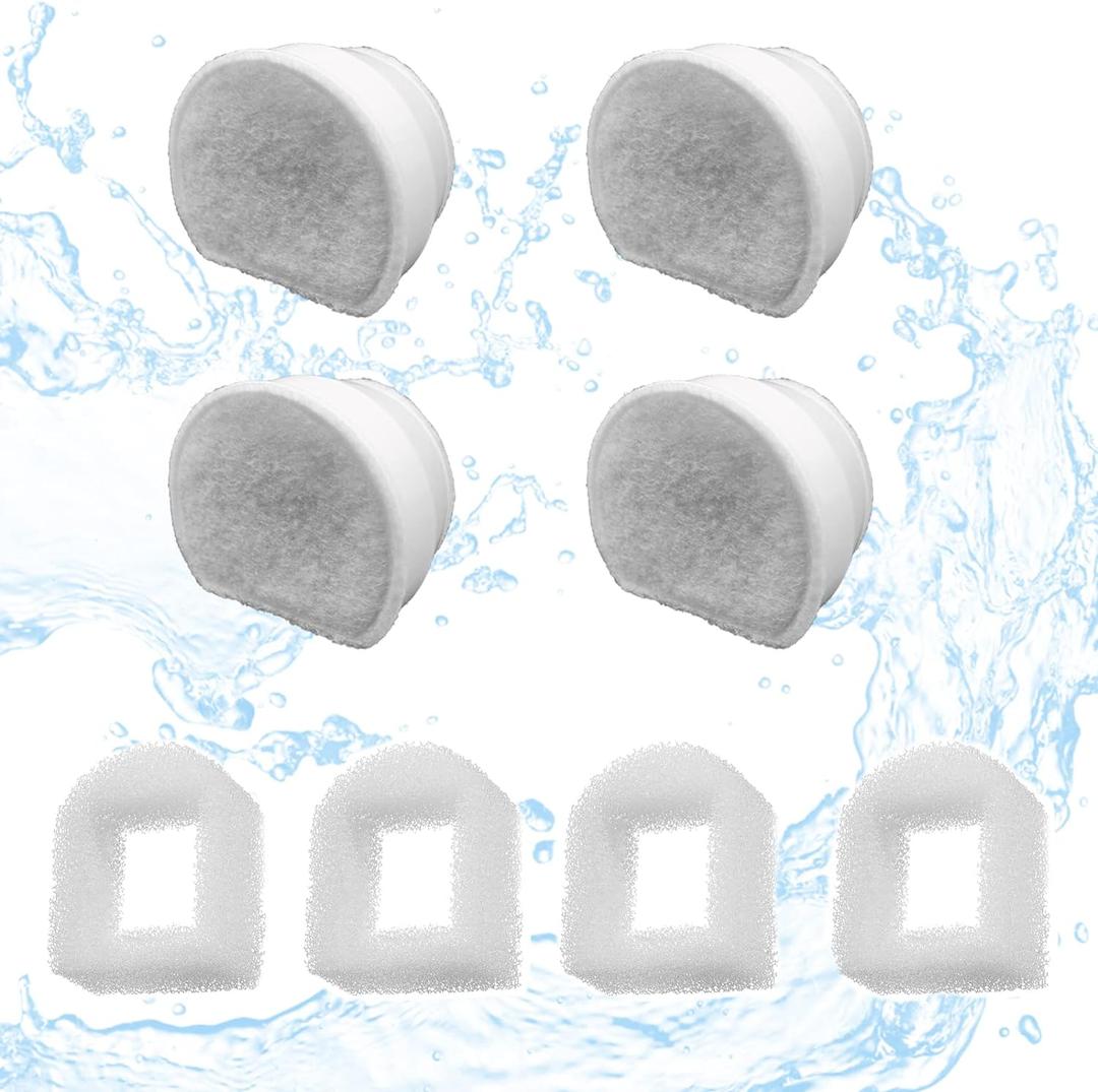 8 Pack Pet Fountain Filter Replacement,4 Carbon Filters and 4 Foam Pre-Filter Replacement Compatible with Multiple Pet Water Dispensers Water Bowl 8 Pack Pet Fountain Filter Replacement,4 Carbon Filters and 4 Foam Pre-Filter Replacement Compatible with Multiple Pet Water Dispensers Water Bowl