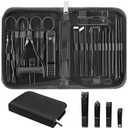 Nail Clippers Set, 26 Piece Manicure Set & Pedicure Kit, Stainless Steel Fingernail & Toenail Clipper Cutters, Professional Nail Care Tools with Luxurious Travel Case for Men and Women, Black