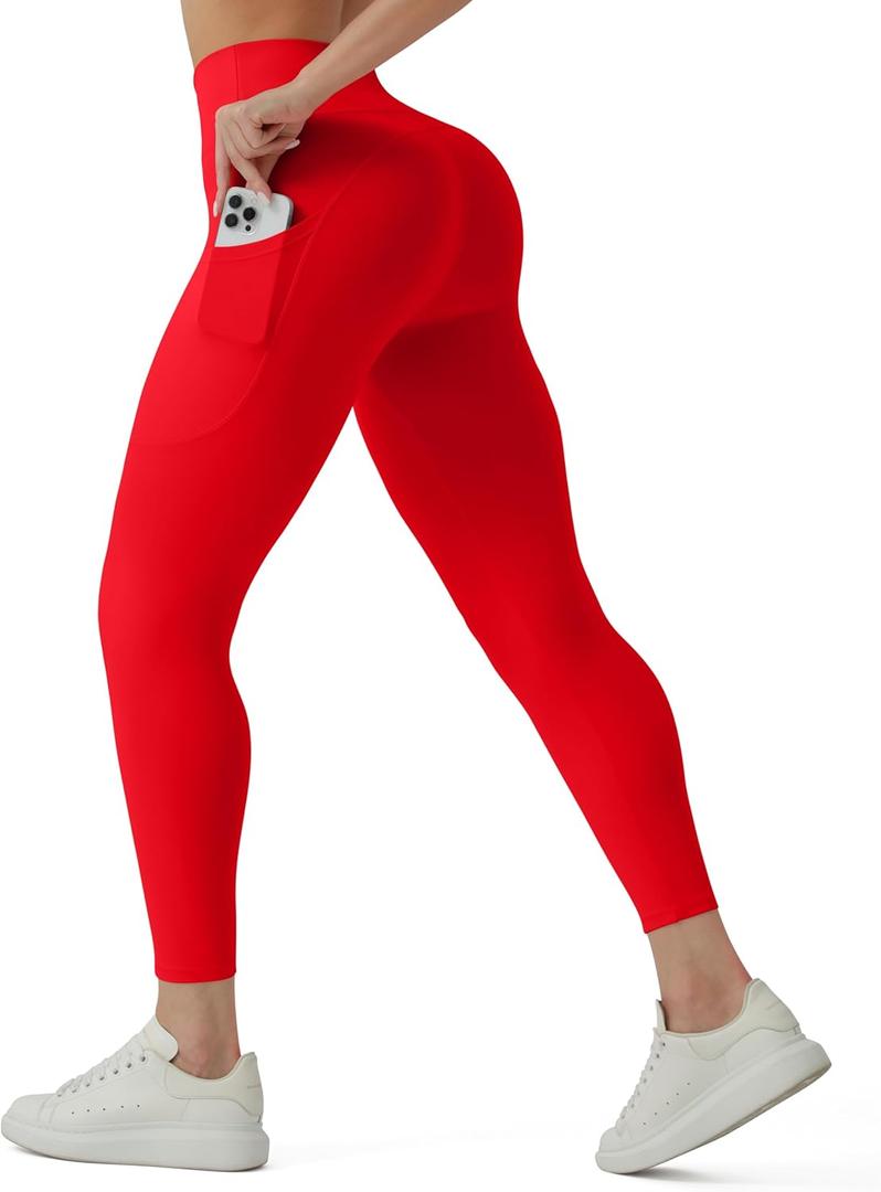 High Waisted Lounge Leggings 25"-No Front Seam Tummy Control Buttery Soft Yoga Pants Workout Leggings for Women (Red, XXL)