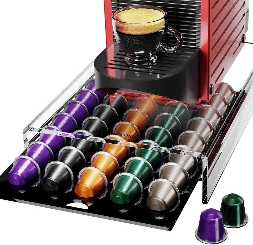 Storage Drawer for Nespresso Original Line Coffee Pod Holder for Counter Acrylic Coffee Capsule Organizer - 40 Pods