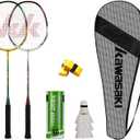 Kawasaki Badminton Set Professional Graphite Badminton Racket Lightweight & high Performance for Sports, Training and Entertainment Including 3 Badminton shuttlecocks & 2 overgrips & Carrying Bag (Mix)