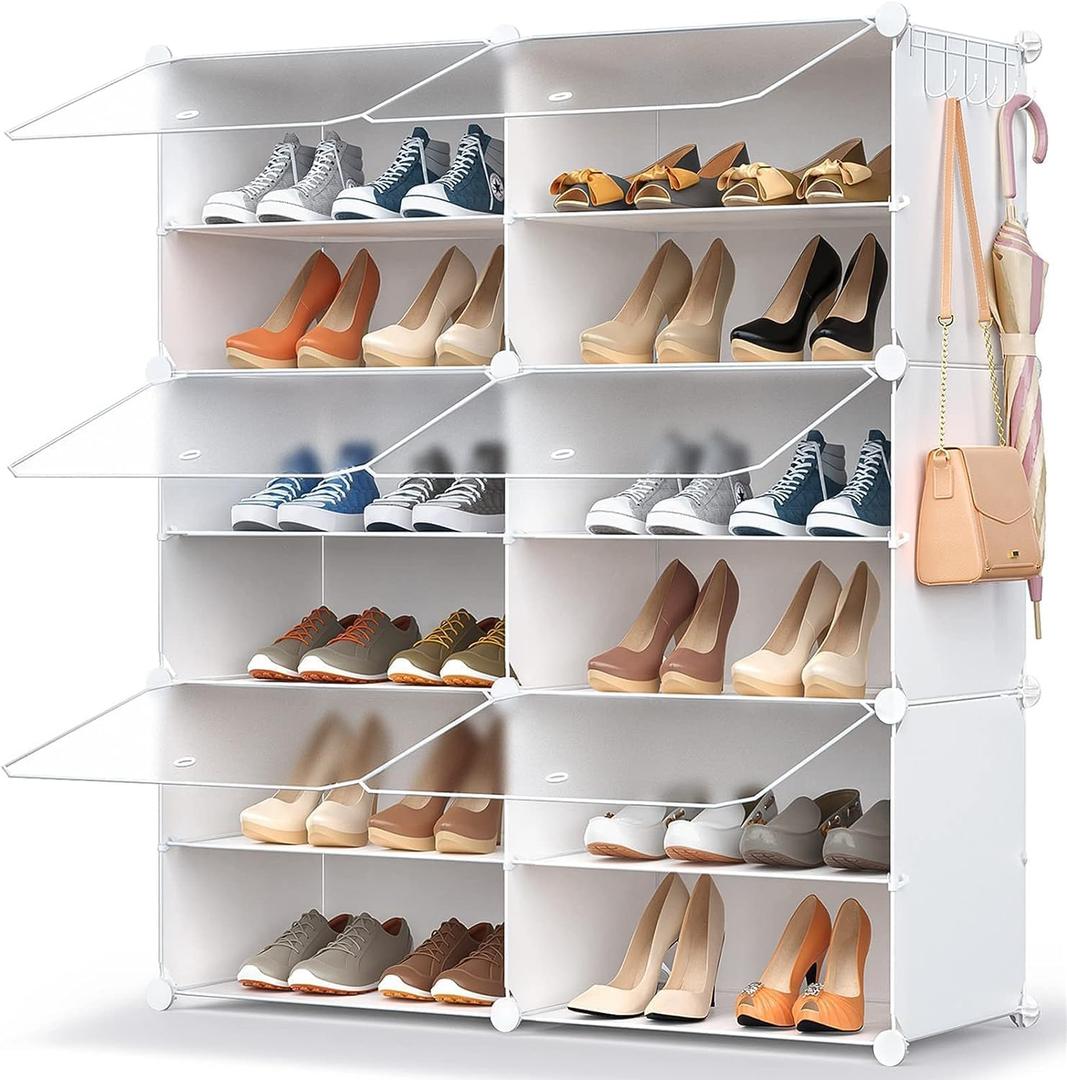Shoe Storage,24 Pairs Rack Organizer for Closet Cabinet with Door Shelves Closet,Entryway,Hallway,Bedroom (Frosted Door-white)