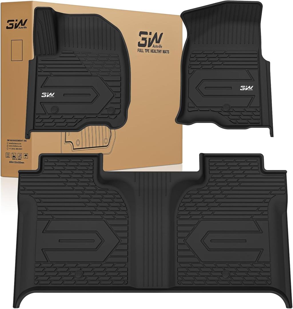 3W Floor Mats Fit for 2019-2025 2026 Chevy Silverado/GMC Sierra Denali 1500 & 2020-2025 2026 GMC Sierra 2500/3500 HD Crew Cab TPE All Weather Floor Liner, Fit For 2nd Row with Factory Carpeted Storage