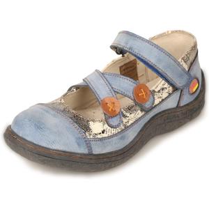 TMA EYES Button Criss Cross Strap Leather Women Flat Shoes (6.5, Blue)