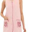 TBETNE Sleeveless Mini Dress for Women Faux Suede Soft Cover Up with Button Front Summer Casual Embroidered Shift Dress,S