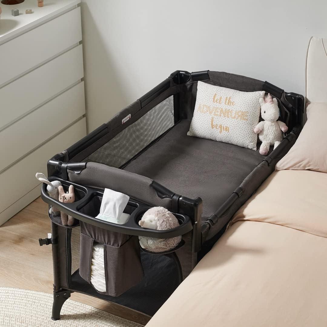 BEKA 4 in 1 Baby Bassinet Bedside Sleeper, Baby Bedside Crib 4 Functions, Bedside Bassinet Crib Sleeper, Playard, Changing Table, Baby Bassinet for Newborn Baby (Black)