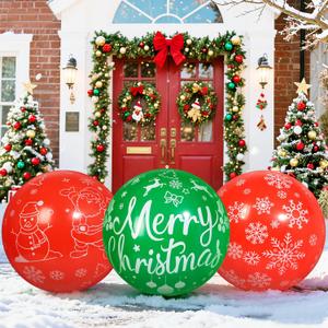 3 PCS 32 Inch Christmas Inflatable Balloons PVC Large Christmas Inflatable Outdoor Balls for Xmas Garden Lawn Yard Holiday Front Door Decoration