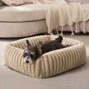 FURTIME Dog Bed for Small Dogs, Washable Orthopedic Dog Bed with Removable Cover, Rectangle Soft Calming Sleeping Puppy Bed Durable Pet Cuddler with Anti-Slip Bottom, Beige, S (20"x19"x6")