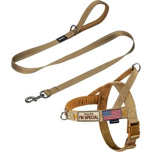 Annchwool No Pull Dog Harness with Padded Handle+5 Ft Leash,Reflective Strip Escape Proof and Quick Fit to Adjust Dog Harness,Easy for Training Walking for Small & Medium and Large Dogs(Brown-Set,M)