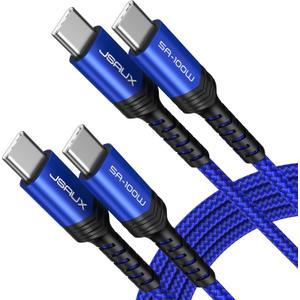 JSAUX 100W USB C to USB C Cable for iPhone 17, USBC Type C Charge Cord 5A Fast Charging Compatible with iPhone 17 Air 16 15 Pro Max Samsung Galaxy S25 S24 MacBook iPad Pro Carplay (2-Pack, 10ft) Blue