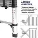 BOCOM 12.5 FT Aluminum Telescoping Ladder, Lightweight Multi-Purpose Collapsible Extension with 2 Triangle Stabilizers, Heavy Duty 330 lbs Max Capacity, Ideal for Home, RV, and Outdoor Work Silver