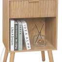 Fultyle Wood Nightstand with Charging Station, Bedside Table with Fluted Drawers and Outlet, Boho Night Stand for Bedroom, Living Room, Office (Rustic Walnut), 11.8 inches x 15.7 inches x 24.4 inches