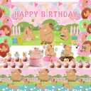 KEFAN Capybara Birthday Party Decorations, Capybara Party Supplies including Backdrop, Cake Toppers, Table Centerpieces, Balloons for Capybara Birthday Party (B)