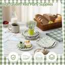 LemonRoad 102 Pcs Gingham Sage Green Party Supplies Set Disposable Checkered Paper Plates Napkins Forks Tablecloth Banner for Birthday Party Dinner Picnic Pizza Barbecue Wedding Mother's Day, Serve 25