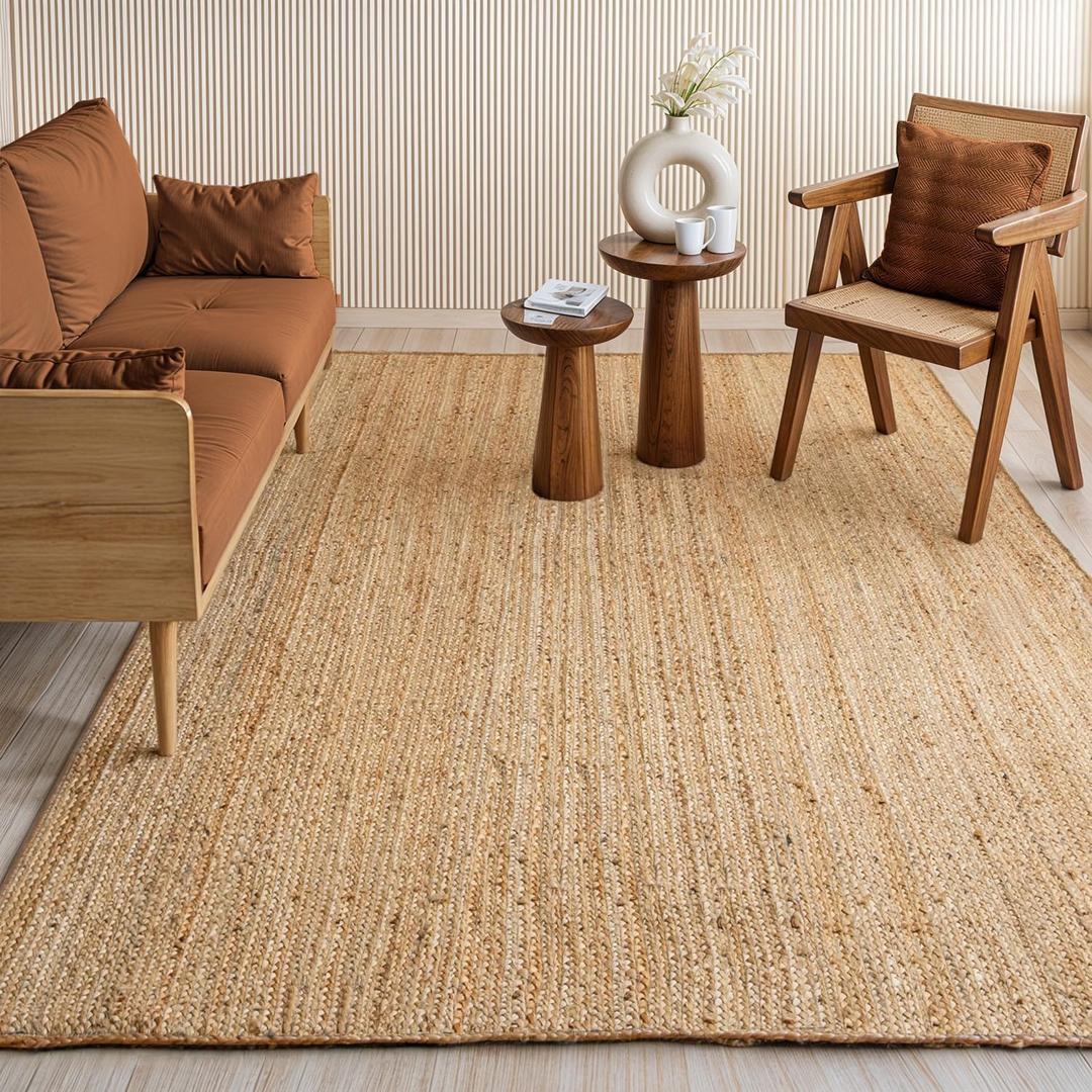GRUHUM Jute Area Rug 5x8 Feet Rectangle Natural Fiber Solid Boho Braided Handwoven Soft Farmhouse Rustic Vintage EcoFriendly Carpet Home Dcor Rugs for Living Room Hallways Bedroom Enterways 5x8'ft