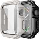 Adepoy 2 Pack Rugged Case Compatible for Apple Watch 44mm Series SE/6/5/4 with Tempered Glass Screen Protector, Military All Around Hard TPU Protective Cover Case Shockproof Bumper for iWatch Men 44mm (Black/Starlight)