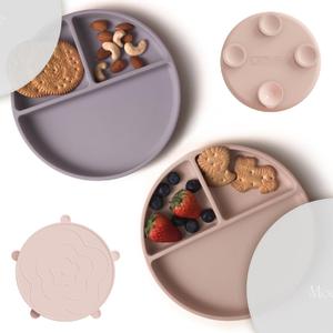 Moonkie Suction Plates for Baby | 100% Silicone BPA-Free Baby Plates with Lids and Food Cover | Divided Design | Microwave and Dishwasher Safe | Toddler Plates 2 Pack (2Pcs-Blush/Pale Mauve)