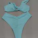 geluboao Bikini Set for Women Solid V Neck Knot Front Push Up High Leg Thong Two Piece Swimsuit (Small, Light Green)