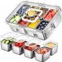 Stainless Steel Snackle Box Container, Dishwasher Safe Snack Box with 8 Removable Compartments, 142oz Large Capacity Divided Serving Tray with Lid and Locking Clips for Fruit Snacks Nut Picnic Travel