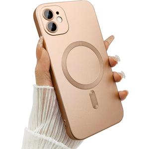 Magnetic Case for iPhone 12 Phone Case for Women, Shockproof Matte Soft Metallic Luster Design with Full Camera Lens Protector, Compatible with Magsafe Case for iPhone 12 6.1"-Champagne Gold