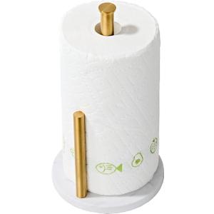 Brushed Gold  Paper Towel Holder, Stainless Steel Paper Towel Holder for Kitchen Roll Organize, Standard or Jumbo-Sized Roll Paper, Countertop Roll Dispenser with Marble Base