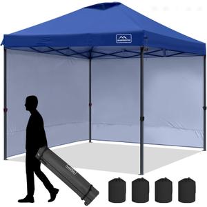 KAMPKEEPER 10x10 Pop Up Canopy Tent with 2 Sidewalls - Waterproof Outdoor Shelter for Sun Shade, Camping, Beach, Patio and Backyard Events, Navy Blue