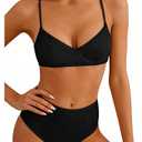 Jolefille Underwire Bikini Sets for Women High Waisted Swimsuits Tummy Control Ribbed Bathing Suits 2 Piece Push Up Swim Suit, M