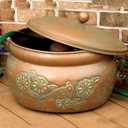 Bird Motif Copper Finish Hose Holder with Lid HHEBR