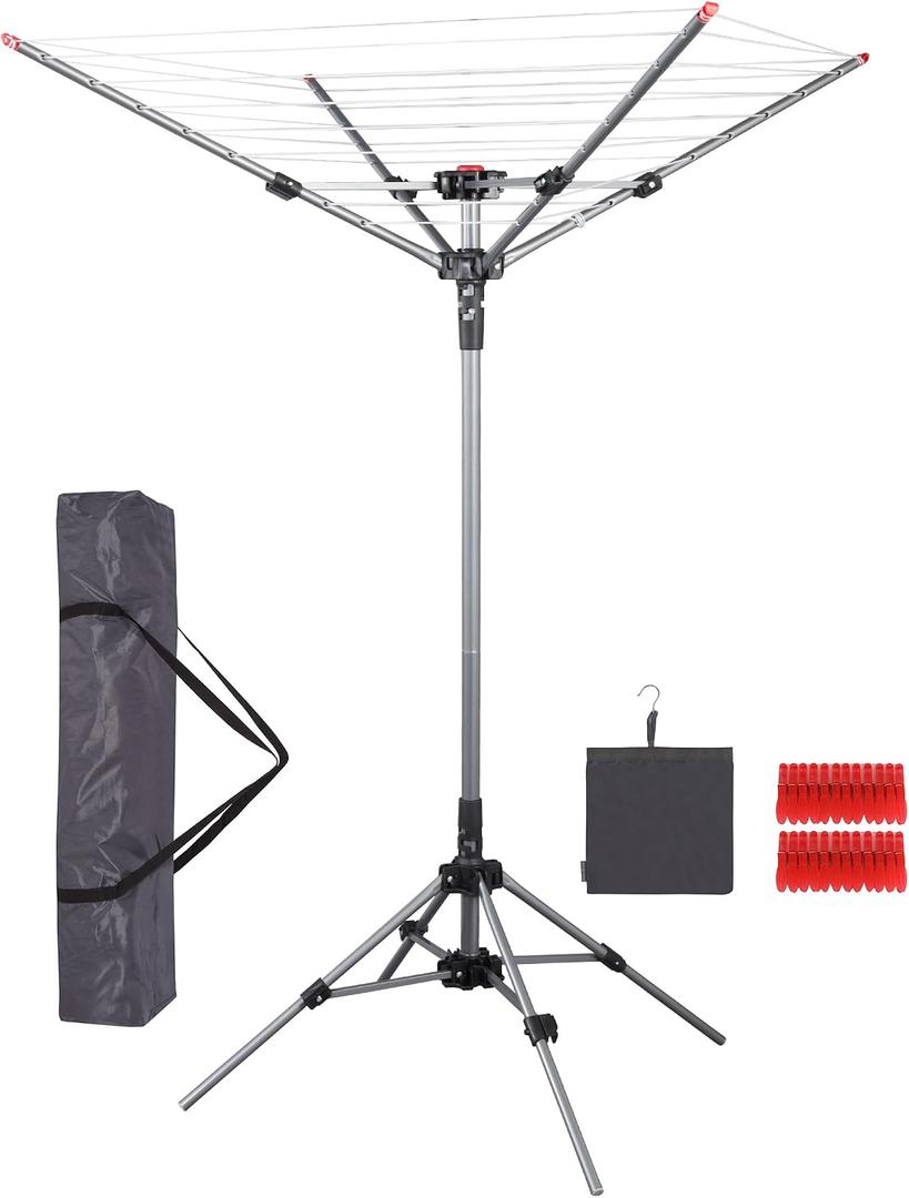 STORAGE MANIAC Portable Umbrella Clothes Drying Rack 8 Lines with 82 Feet Drying Space, Steel Frame & Adjustable Height, 4-arm Umbrella Clothesline for Laundry, Collapsible Indoor & Outdoor Drying