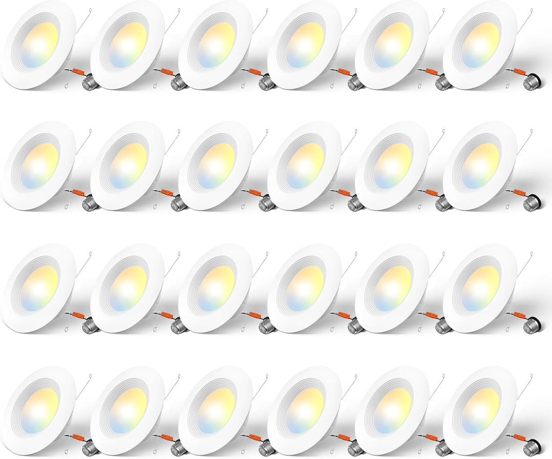 Amico 24 Pack 5/6 inch 5CCT LED Recessed Lighting, Dimmable, 12.5W=100W, 950LM, 2700K/3000K/4000K/5000K/6000K Selectable, Retrofit Can Lights with Baffle Trim, IC Rated - ETL & FCC, White