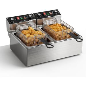 Commercial Electric Deep Fryer, Dual Tank 3400W Electric Fryer with Basket