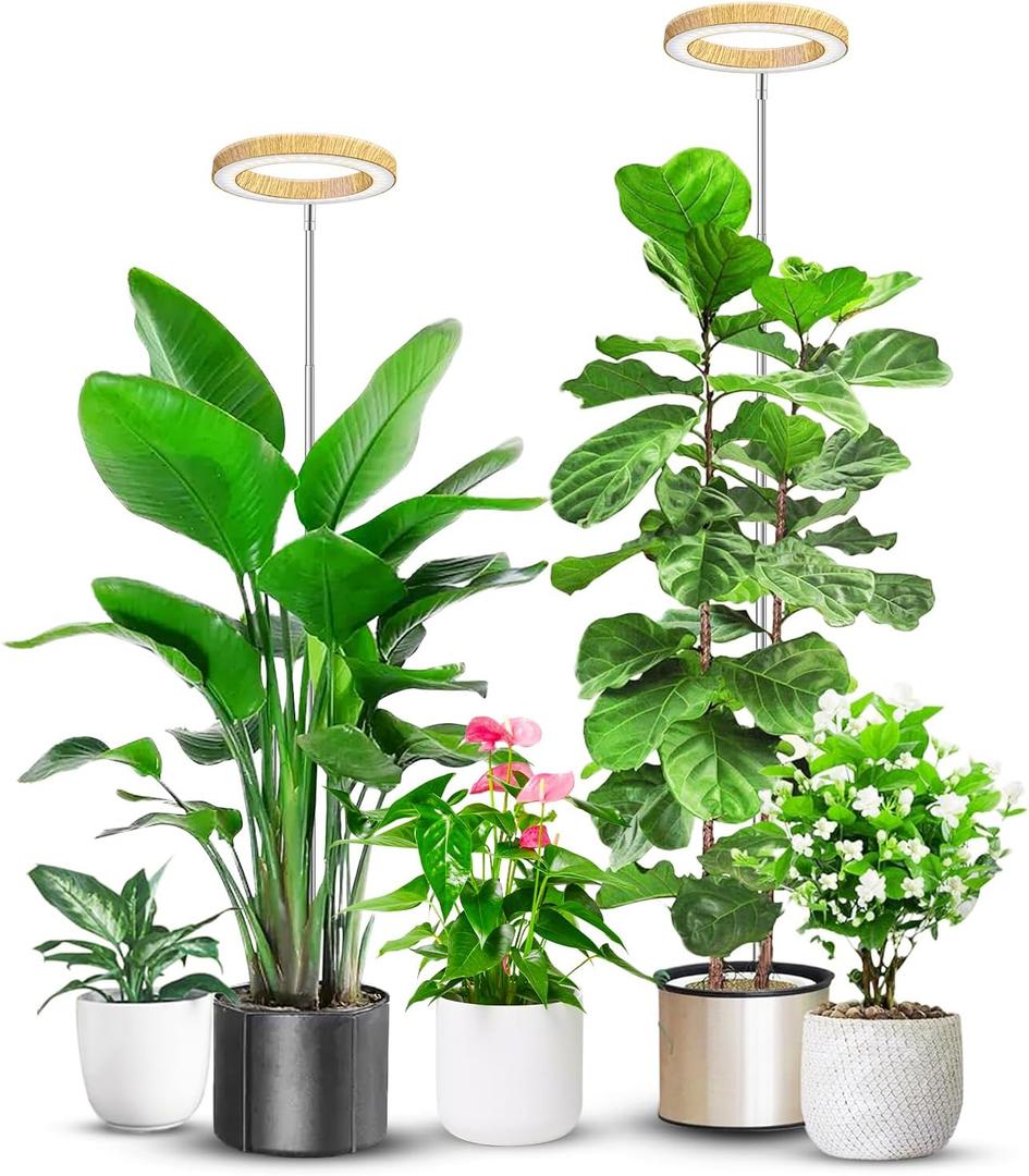 Grow Lights for Indoor Plants, Full Spectrum Plant Lights for Indoor Growing with 6/12/16H Timer, 3 Optional Spectrums, 5 Brightness, Height Adjustable 10"-65" Wood Grain Growing Lamp