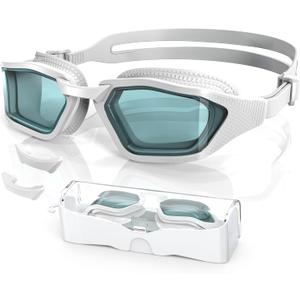 Greatever Sleek Swim Goggles Unisex-Adult, UV400 Protection Swimming Goggles, HD Wide View Goggles, Anti Fog No Leakage (G13-white/ Light Brown Lens)