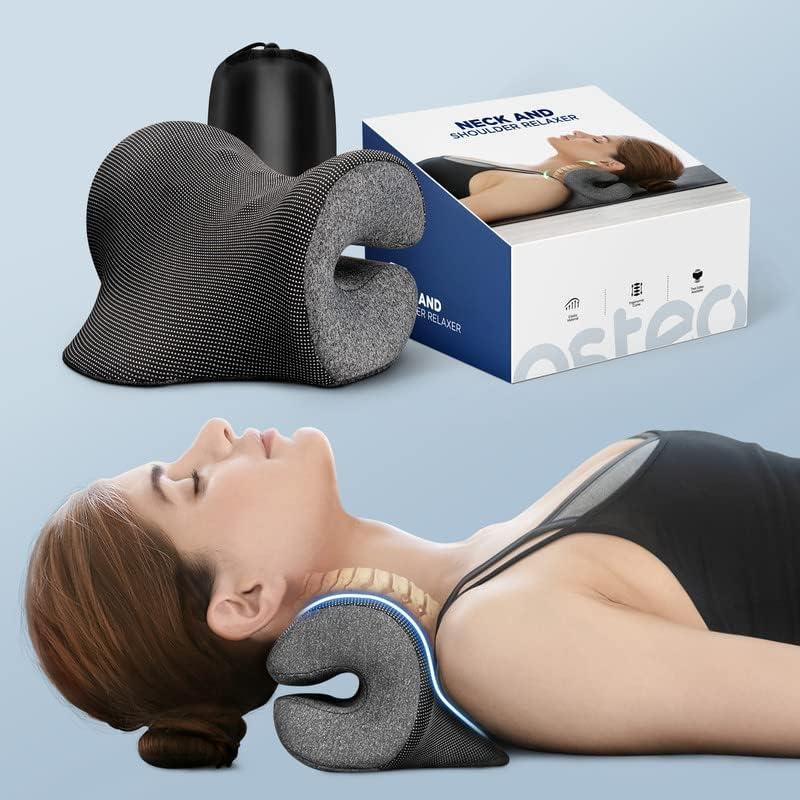 Osteo Neck Stretcher with Magnetic Therapy Cover, 2 Modes[Gentle/Strong] Pain Relief Cervical Traction Device, No Smell Neck and Shoulder Relaxer, Chiropractic Pillow for TMJ Headache Spine Alignment (Grey)