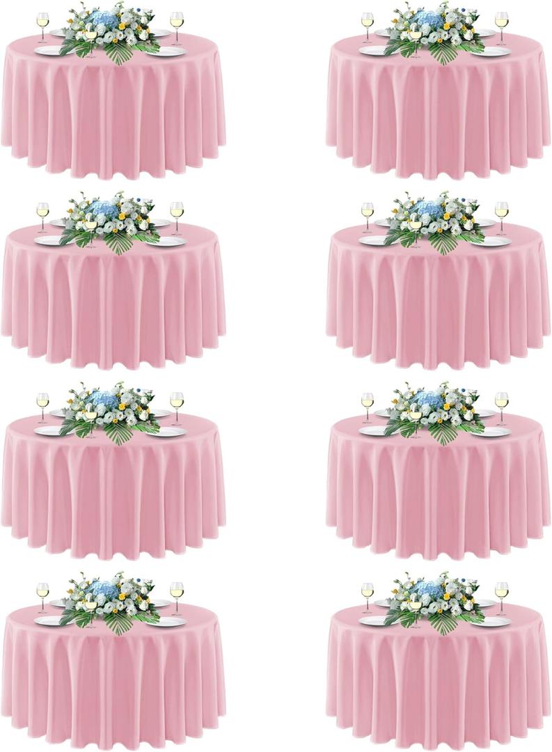sancua Round Tablecloth 90 Inch Diameter, 8 Pack - Circle Polyester Fabric Table Cloth for Wedding Party Reception Banquet Birthday, Washable Formal Table Cover (Fit 30-72 Inch Tables), Pink