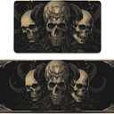 YWZDS Gothic Skull Kitchen Rugs Set of 2 - Washable Non-Slip Faux Linen Floor Mats(17.7''x29.5''+17.7''x47'') - Kitchen Mats for Home Office Bedroom Bathroom Laundry (Black)